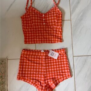 Lime Ricki Orange Checkered swim Suit